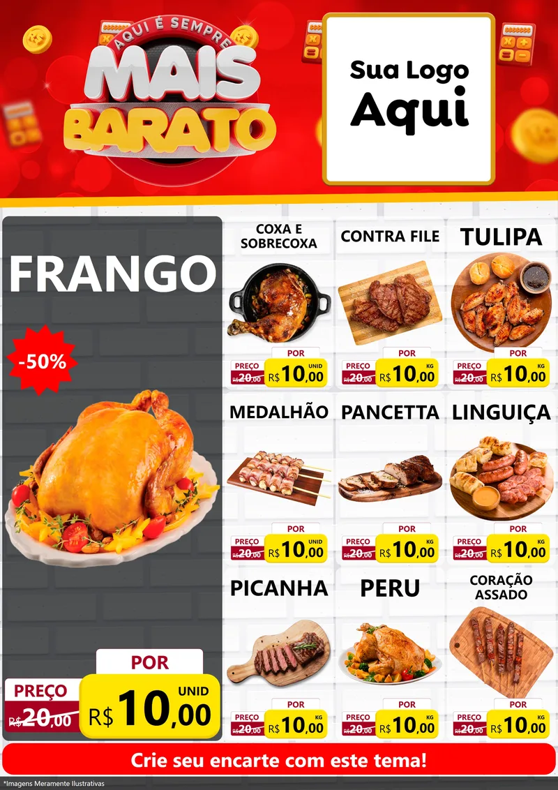 Modelo de Encarte para Encarte A4 Vertical com o tema Mais Barato para Assados