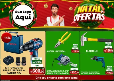 Modelo de Encarte para Encarte A4 Horizontal com o tema Natal de Ofertas para Maquinas e Ferramentas