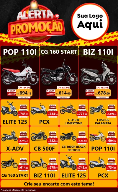 Modelo de Encarte para Encarte Grande com o tema Alerta de Promoção para Concessionaria de Motos