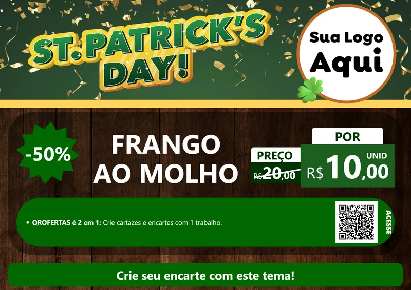 Modelo de Cartaz para Cartaz A4 Horizontal com o tema St Patriks Day para Restaurante