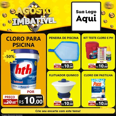 Modelo de Rede Social para Feed Facebook com o tema Agosto Imbatível para Produtos para Piscina
