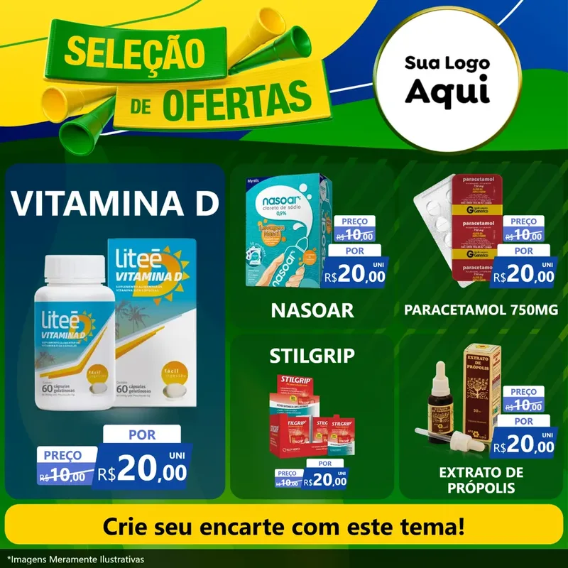 Modelo de Rede Social para Feed Facebook com o tema Seleção de Ofertas - Copa para Farmácia