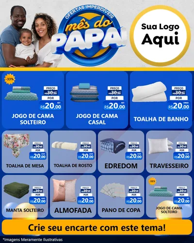 Modelo de Rede Social para Feed Instagram com o tema Ofertas Imperdíveis Mês Do Papai para Cama, Mesa e Banho
