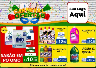 Modelo de Encarte para Encarte A4 Horizontal com o tema Carnaval de Ofertas para Produtos de Limpeza