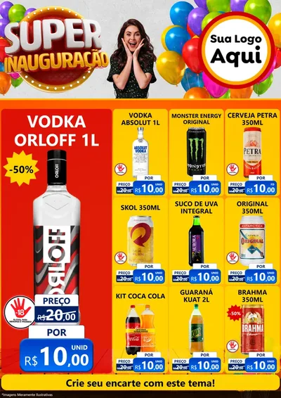 Modelo de Encarte para Encarte A4 Vertical com o tema Super Inauguração para Distribuidora de bebidas