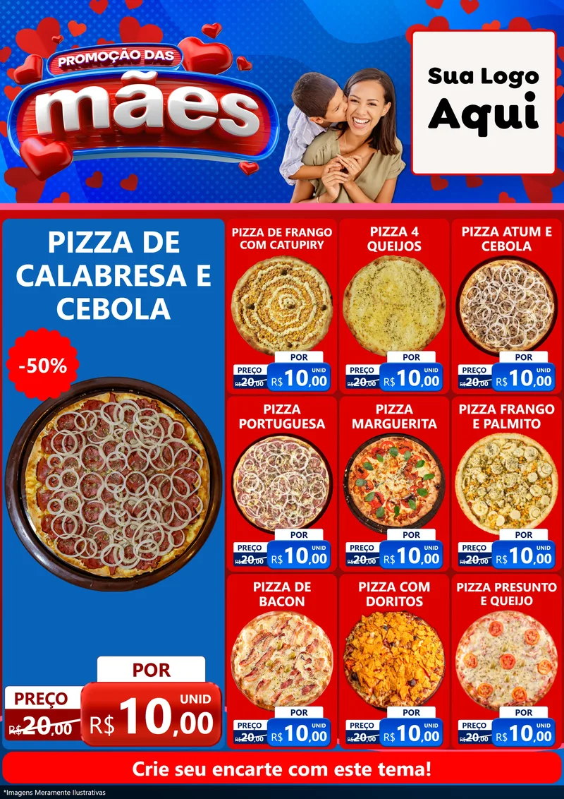 Modelo de Encarte para Encarte A4 Vertical com o tema Promoção das Mães para Pizzaria