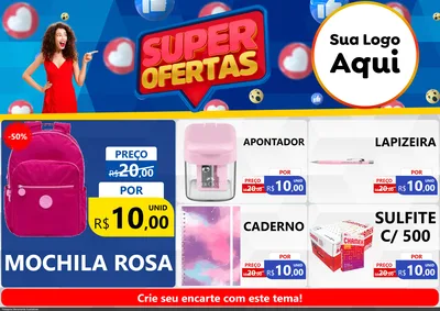 Modelo de Encarte para Encarte A4 Horizontal com o tema Super Ofertas para Papelaria