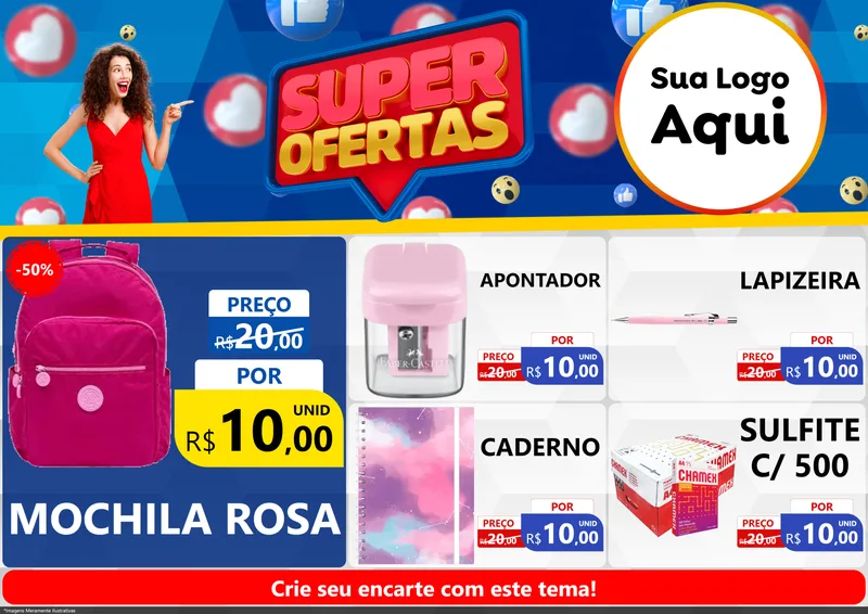 Modelo de Encarte para Encarte A4 Horizontal com o tema Super Ofertas para Papelaria