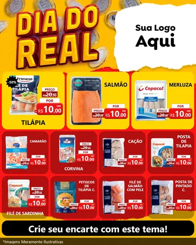 Modelo de Rede Social para Feed Instagram com o tema Dia Do Real para Peixaria