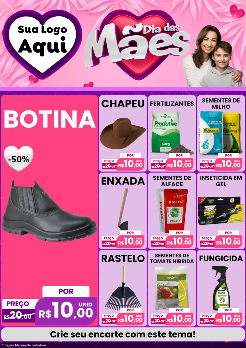 Modelo de Encarte para Encarte A4 Vertical com o tema Dia das Mães para Agropecuária