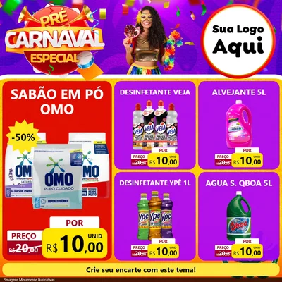 Modelo de Rede Social para Feed Facebook com o tema Pré-Carnaval Especial para Produtos de Limpeza