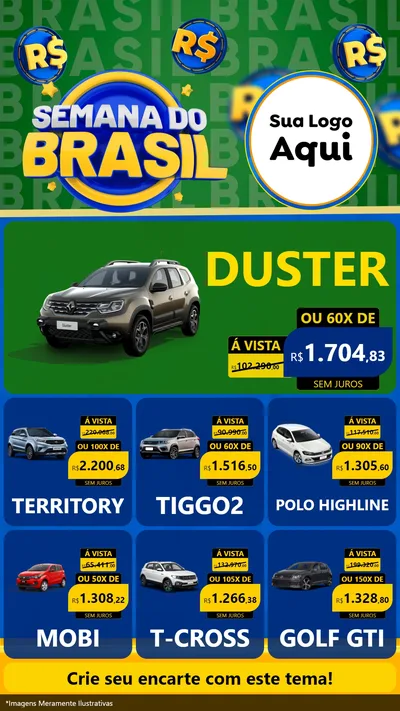 Modelo de Rede Social para Stories com o tema Semana Do Brasil para Concessionaria de Carros