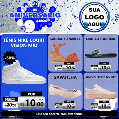Modelo de Rede Social para Feed Facebook com o tema Promoção de Aniversário - 9 Anos para Calçados