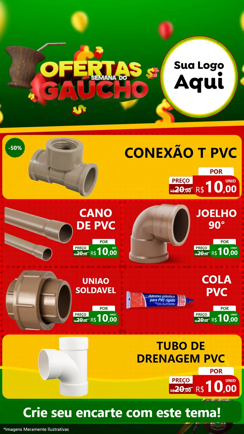 Modelo de TV para TV Vertical com o tema Ofertas Semana Do Gaúcho para Tubos e conexões