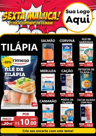 Modelo de Encarte para Encarte A4 Vertical com o tema Sexta Maluca! para Peixaria