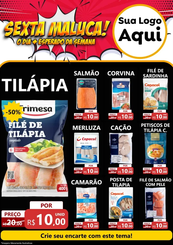 Modelo de Encarte para Encarte A4 Vertical com o tema Sexta Maluca! para Peixaria