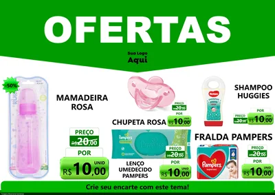 Modelo de Encarte para Encarte A4 Horizontal com o tema Ofertas Verde Cartaz para Bebês
