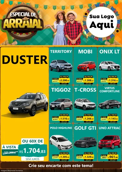 Modelo de Encarte para Encarte A4 Vertical com o tema Especial De Arraial para Concessionaria de Carros
