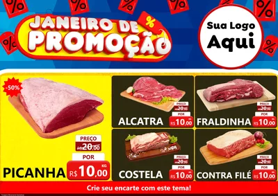 Modelo de Encarte para Encarte A4 Horizontal com o tema Janeiro de Promoção para Açougue