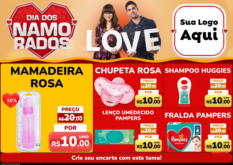 Modelo de Encarte para Encarte A4 Horizontal com o tema Dia dos Namorados para Bebês