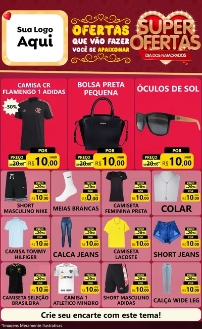 Modelo de Encarte para Encarte Grande com o tema Dia dos Namorados para Roupas e acessórios