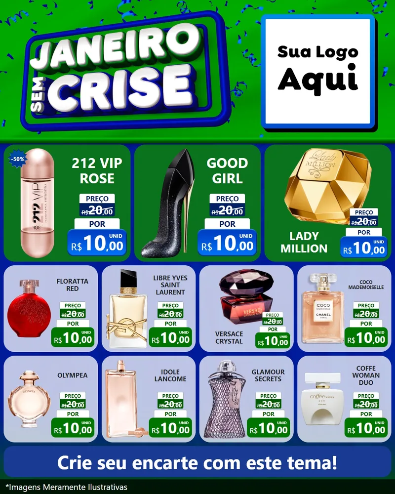 Modelo de Rede Social para Feed Instagram com o tema Janeiro Sem Crise para Perfumes