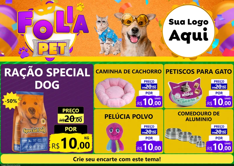 Modelo de Encarte para Encarte A4 Horizontal com o tema Folia Pet para Pet Shop