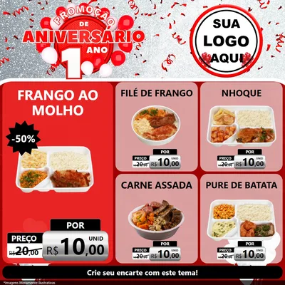 Modelo de Rede Social para Feed Facebook com o tema Promoção de Aniversário - 1 Ano para Restaurante