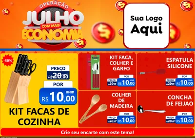 Modelo de Encarte para Encarte A4 Horizontal com o tema Operação Julho Com Mais Economia para Utilidades Domésticas