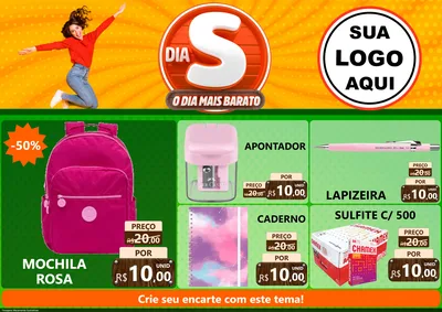 Modelo de Encarte para Encarte A4 Horizontal com o tema Dia S - O Dia Mais Barato para Papelaria