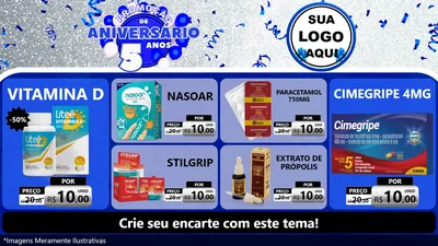Modelo de TV para TV Horizontal com o tema Promoção de Aniversário - 5 Anos para Farmácia