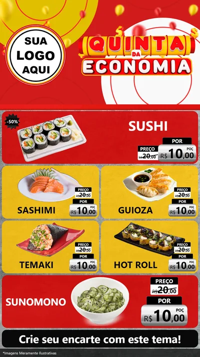 Modelo de TV para TV Vertical com o tema Quinta da Economia para Comida japonesa