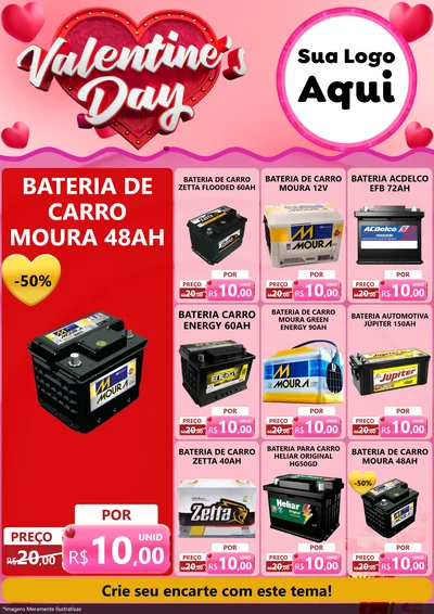 Modelo de Encarte para Encarte A4 Vertical com o tema Valentine's Day para Baterias Elétricas