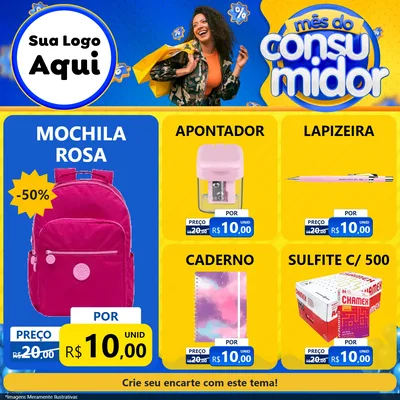 Modelo de Rede Social para Feed Facebook com o tema Mês do Consumidor para Papelaria