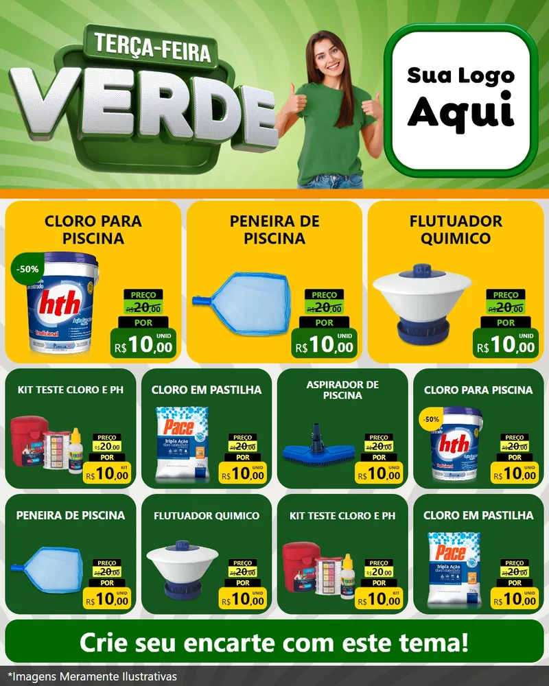 Modelo de Rede Social para Feed Instagram com o tema Terça - Feira Verde para Produtos para Piscina