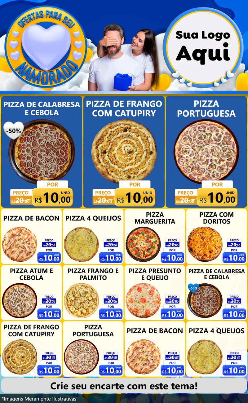 Modelo de Encarte para Encarte Grande com o tema Ofertas Para Seu Namorado para Pizzaria
