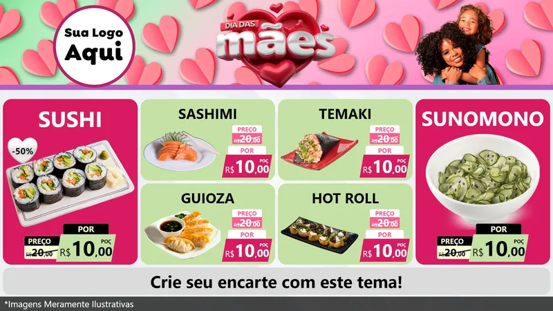 Modelo de TV para TV Horizontal com o tema Dia das Mães para Comida japonesa