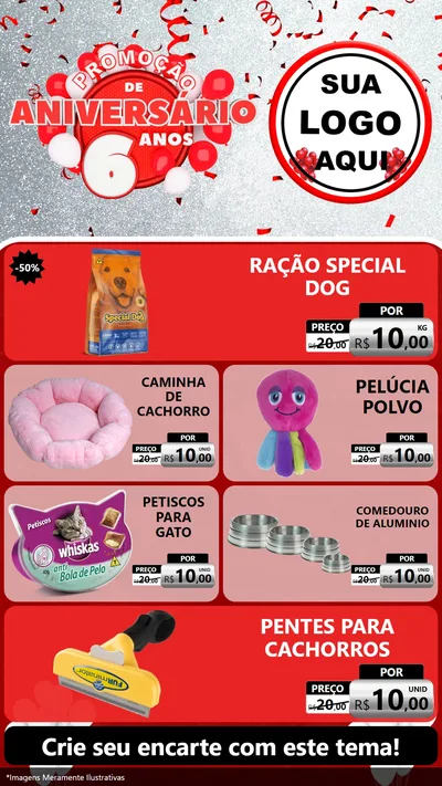 Modelo de TV para TV Vertical com o tema Promoção de Aniversário - 6 Anos para Pet Shop