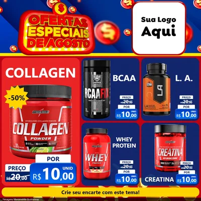 Modelo de Rede Social para Feed Facebook com o tema Ofertas Especiais de Agosto para Suplementos alimentares