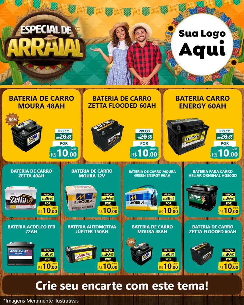 Modelo de Rede Social para Feed Instagram com o tema Especial De Arraial para Baterias Elétricas