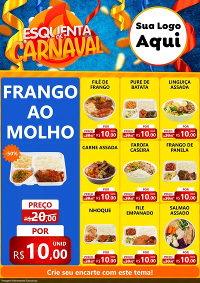 Modelo de Encarte para Encarte A4 Vertical com o tema Esquenta de Carnaval para Restaurante