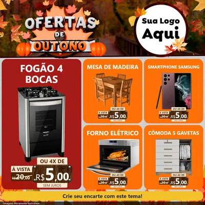 Modelo de Rede Social para Feed Facebook com o tema Ofertas de Outono para Móveis e Eletro