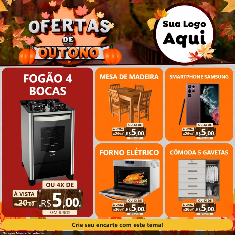 Modelo de Rede Social para Feed Facebook com o tema Ofertas de Outono para Móveis e Eletro