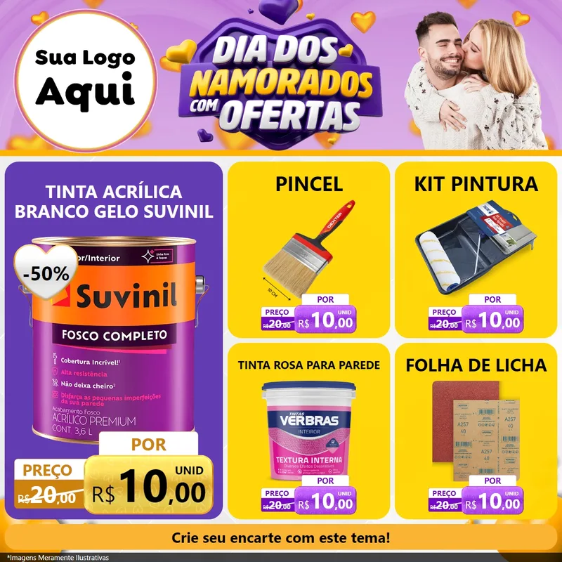 Modelo de Rede Social para Feed Facebook com o tema Dia Dos Namorados Com Ofertas para Tintas e Ferramentas