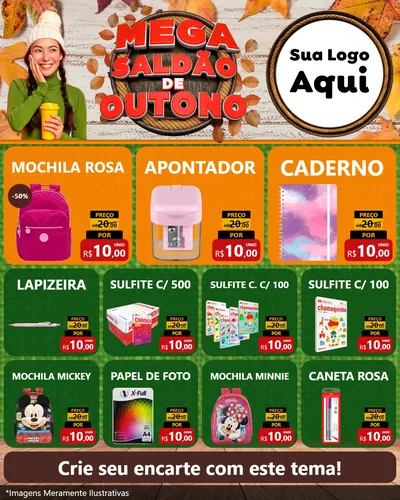 Modelo de Rede Social para Feed Instagram com o tema Mega Saldão de Outono para Papelaria