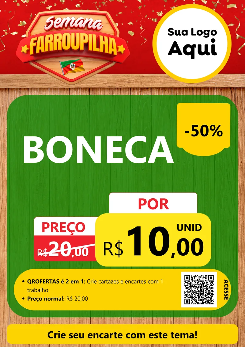 Modelo de Cartaz para Cartaz A4 Vertical com o tema Semana Farroupilha para Brinquedos