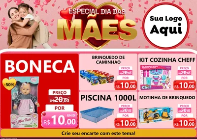 Modelo de Encarte para Encarte A4 Horizontal com o tema Especial Dia Das Mães para Brinquedos