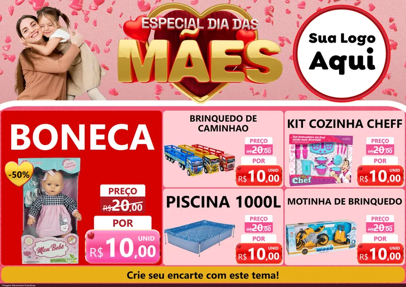 Modelo de Encarte para Encarte A4 Horizontal com o tema Especial Dia Das Mães para Brinquedos