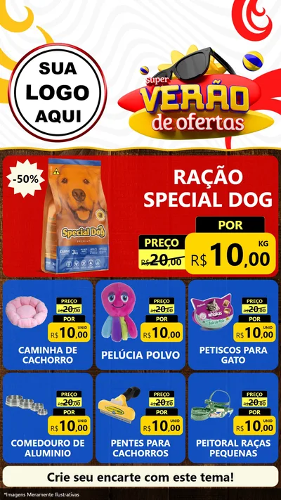 Modelo de Rede Social para Stories com o tema Super Verão de Ofertas para Pet Shop