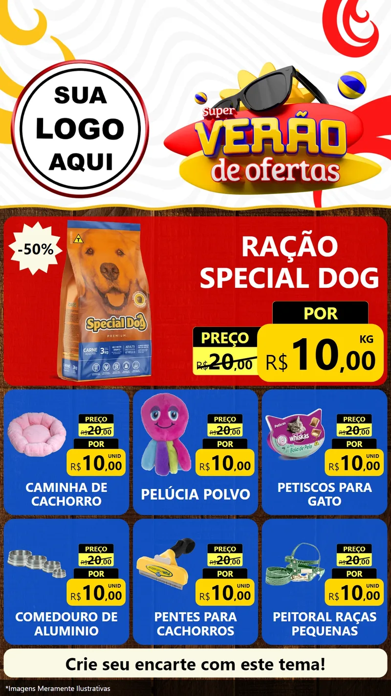 Modelo de Rede Social para Stories com o tema Super Verão de Ofertas para Pet Shop